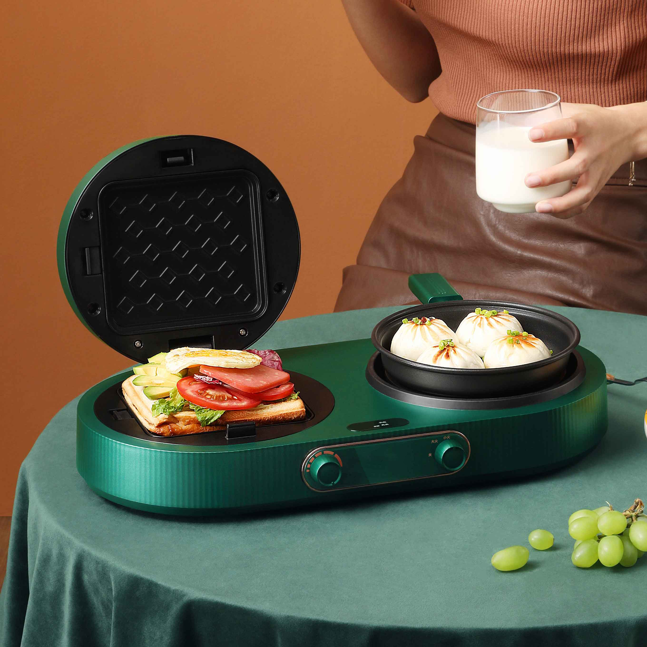 3 In 1 Easy Clean Nonstick Detachable Plates Press Grill Waffle Iron Panini Sandwich Breakfast Maker with Fry Pan